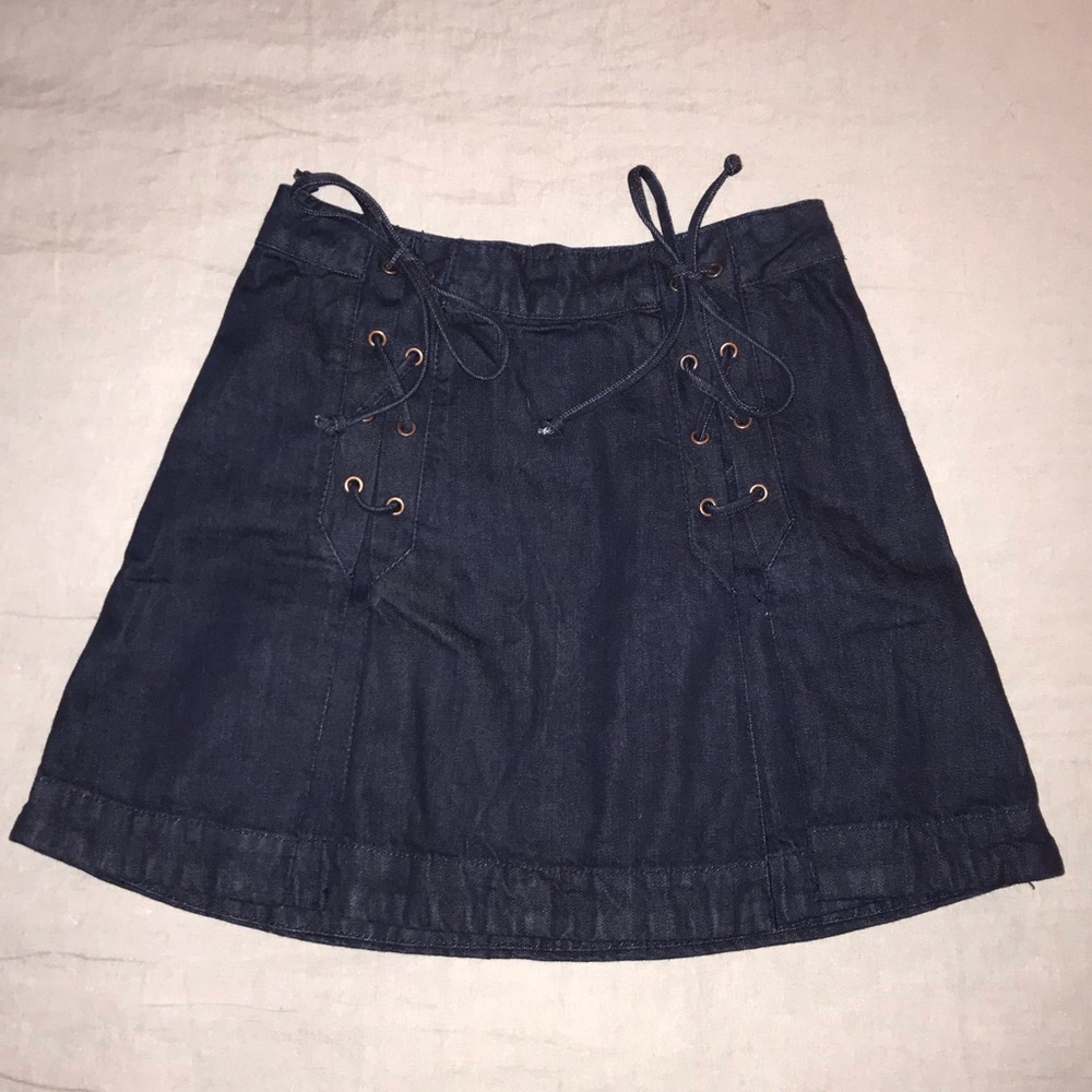 Free People Denim Criss Cross Tie Skirt